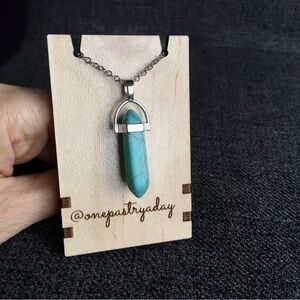 Bohemian Turquoise and Silver Pendant Necklace, ~20+ inches (TOWER POINT)